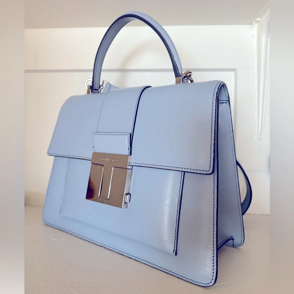 Tom Ford Powder Blue Satchel Handbag Medium T clasp top handle $3,500